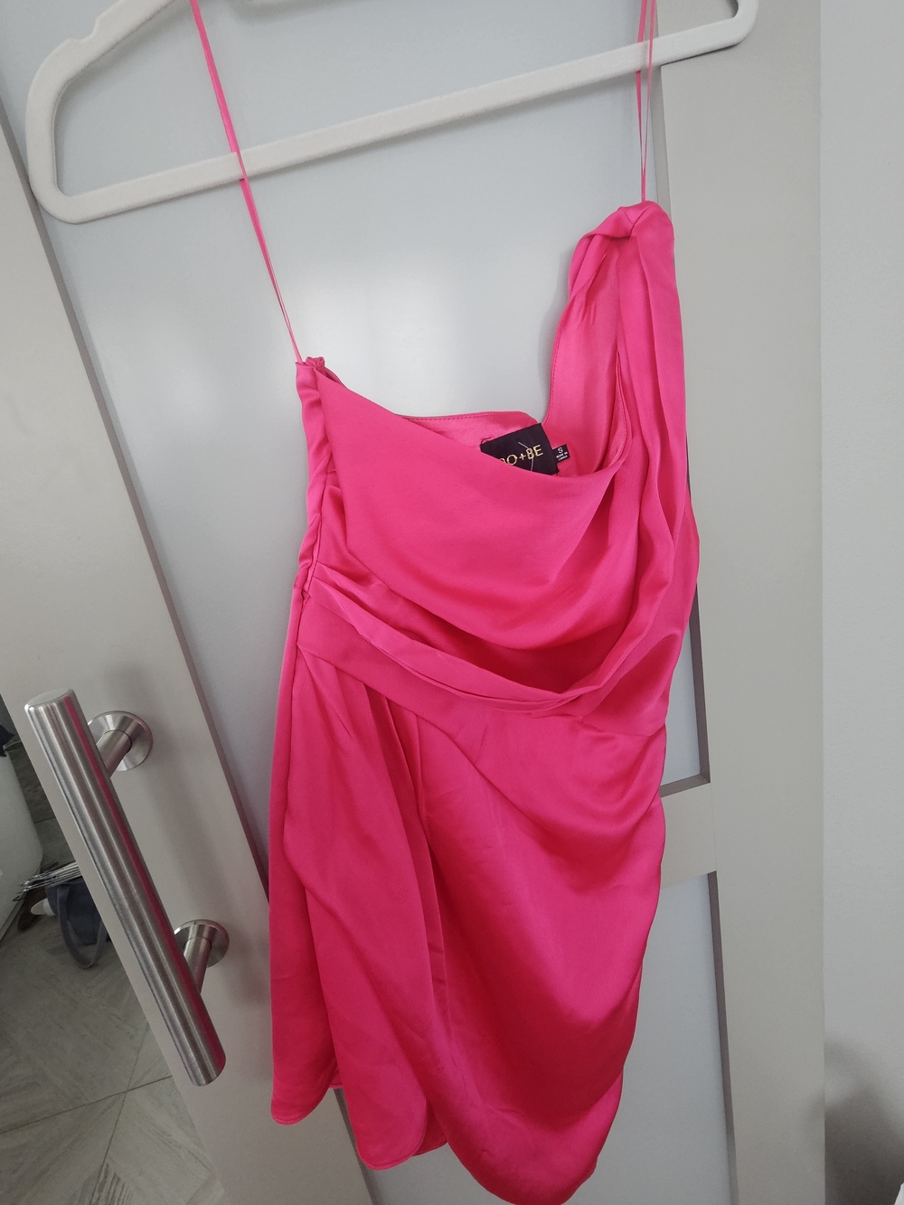 DO+BE Neon Pink One-Shoulder Satin Mini Dress